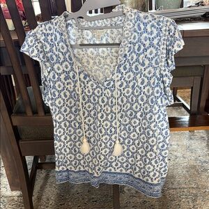 Lucky Brand Blue Tie Front Relaxed Blouse